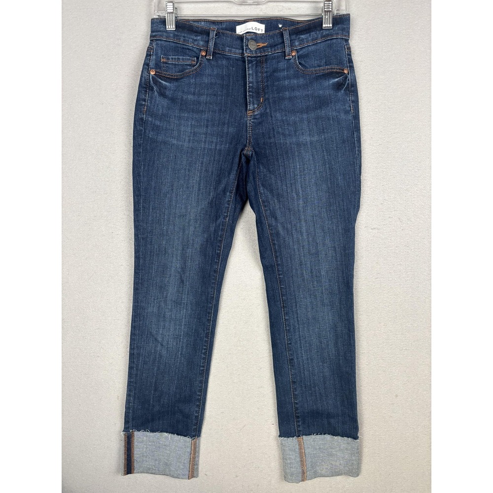 LOFT Jeans Womens 2 Medium Wash Modern Straight Crop Cuffed Stretch Denim